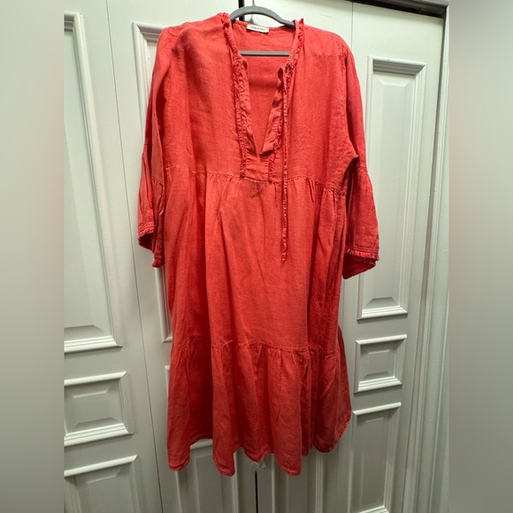 Coral Ruffled Knee-Length Sundress - Picture 1 of 1